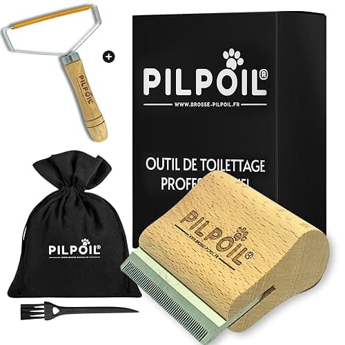 Pilpoil Pack Pro – Brosse Anti-Mue pour Chat et Lapin Poil Court en Bois + Raclette Anti-Poils Animaux – Accessoire de Toilettage – Taille S - Image 1