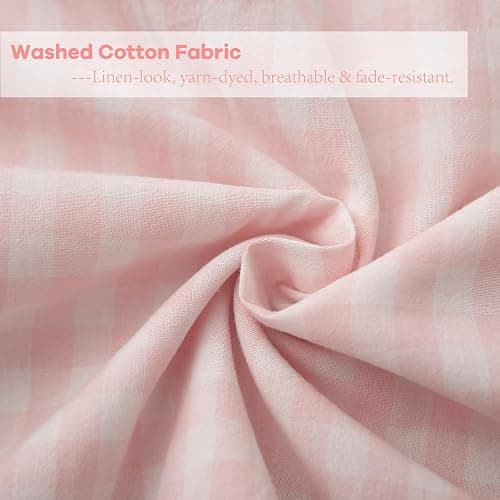 K MASANIJI 2 Pack Blush White Plaid Ruffle Gingham Lumbar Throw Pillow Covers, 100% Washed Cotton Checkered Girls Lovely Farmhouse Decorative Throw Pillow Shams for Bed/Sofa Zipper Closure- 20''x12'' thumbnail 6