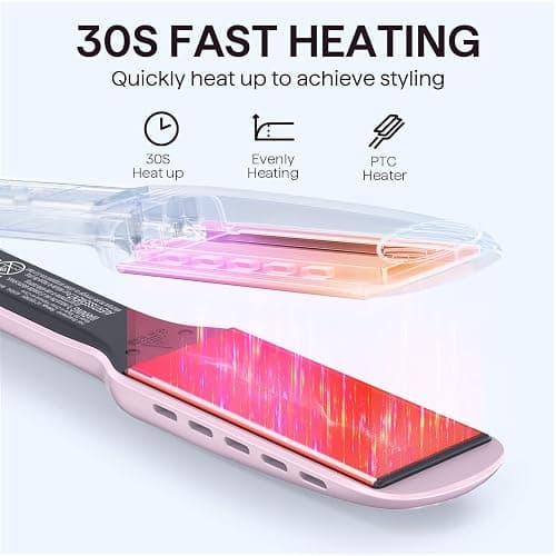 Wavytalk Wet to Straight Hair Straightener, Titanium 1.75 Inch Wide Vent Sesh Flat Iron for Damp or Dry Hair, Straightener with Dual Voltage Leave Silky Smooth Look, 20% Faster Styling, Pink thumbnail 4