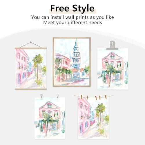 Charleston South Carolina Wall Art Preppy Posters Pictures Pastel Pink Canvas Wall Decor Aesthetic Coquette Posters Wall Art Trendy Watercolor Wall Decor Church Street Pictures 8x10x6 Inch Unframed thumbnail 7