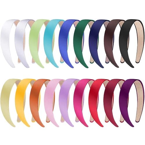 SIQUK 18 Pieces Satin Headbands 1 Inch Wide Non-slip Headband Colorful DIY Headbands for Women and Girls, 18 Colors - Image 1