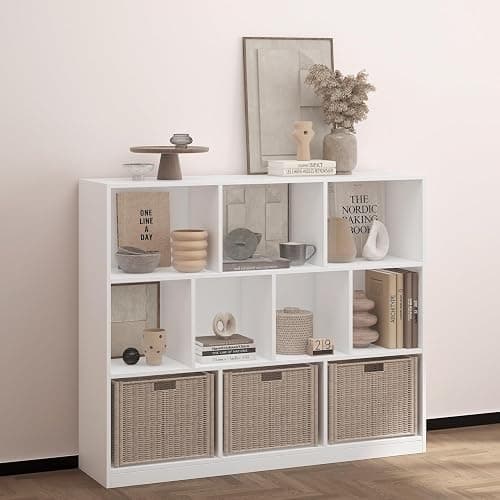 NewBeth Wooden 10 Cube Book Shelf with Base,3 Tier Freestanding Horizontal Bookshelf, Open Bookcase Cube Shelf Storage Organizer for Bedroom, Living Room, Office, Study Room, White thumbnail 5