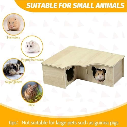 Choisonye Multi-Chamber Hamster House Maze, 3-Room Hideouts, Wooden Hamster Maze & Tunnel Exploring Toys, Dwarf Hamster House Habitats Decor for Hamster Mice Gerbils Lemmings thumbnail 4