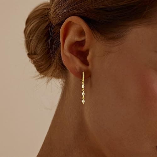 Tituthia Gold Earrings for Women Trendy, Simple Dainty 14K Gold Plated Paperclip Square Chain Link Dangle Hoops Earrings Pin Stud Huggie Earrings Lightweight Hypoallergenic Minimalist Aesthetic Gold Jewelry for Christmas Gifts thumbnail 5