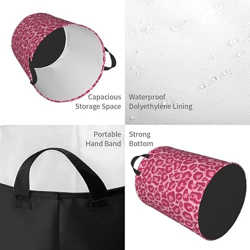 Gbuzozie Pink Leopard Texture Round Laundry Hamper Storage Basket Toys Clothes Organizer Bin For Home Bathroom Bedroom Dorm Nursery, 62l thumbnail 5