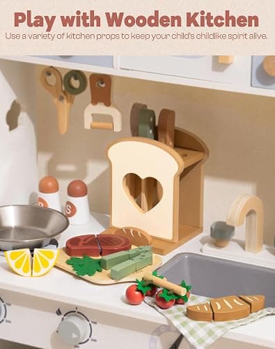 ROBUD 16pcs Kids Play Kitchen Knife Set - Wooden Cooking Playset, Montessori-Inspired Pretend Kitchen Toys for Toddlers, Role Play Gift for Boys and Girls thumbnail 6