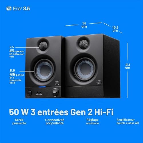 PreSonus Eris 3.5 Gen 2, Enceintes Actives 3,5" de Bureau pour Multimédia, Gaming, Production Musicale de Qualite Studio, Puissance de 50 W thumbnail 5