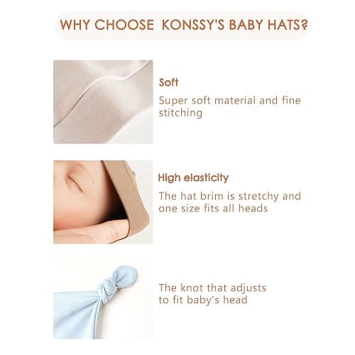 Konssy 8 Pack Baby Newborn Hats Set Knot Beanie Hats Soft for Infant Baby Girls Boys Caps 0-6 Months thumbnail 6