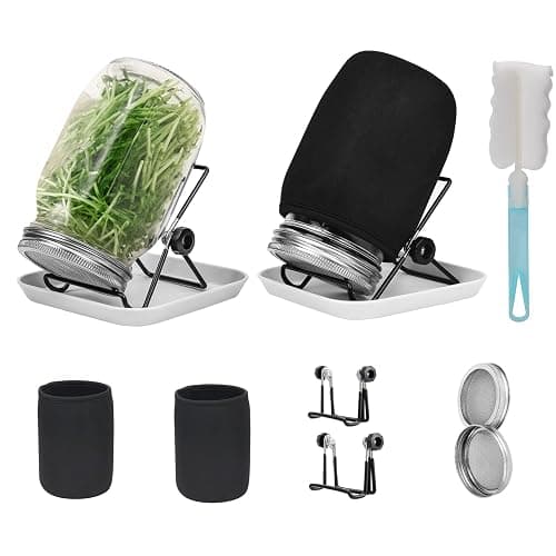 Lulonpon Sprouting Kit, 2 Sprouting Jar Kits, Wide Mouth Quart Mason Jars with Stainless Steel Screen Sprout Lids,1000ml, Stand and Canning Brush,Seed Sprouter Set for Growing Broccoli, Alfalfa - Image 1