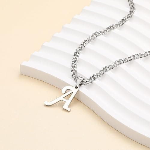 LUXEJEW Initial A-Z Letter Necklace for Men Boys Women, Stainless Steel Cuban Link Chain Letter Pendant Necklaces Capital Monogram Necklace Jewelry Gifts for Men 20+2 Inches thumbnail 9