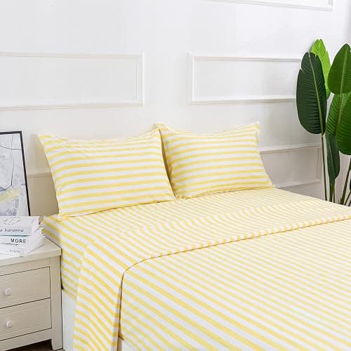 Best Season 4 Piece Stripe Microfiber Stripe Sheet Set - Super Soft Luxury Hotel Deep Pocket,Stain, Fade & Wrinkle Resistant Bedding Set (Yellow,Full Size) thumbnail 2