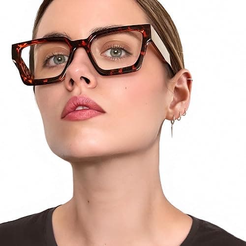 livho Oversized up to 99% Blue Light Blocking Glasses for Woman - Rectangle Fashion Glasses for Computer, Chic Preppy Frame - Chunky - *Coco Tortoise thumbnail 4