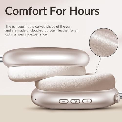 Wentronic Y02 Active Noise Cancelling Headphones,60H Battery,5 EQ Music Modes,Hi-Res Audio,Deep Bass,Foldable Wireless Over Ear Bluetooth 5.4 Headset,Breathable Leather Earpads (Starlight) thumbnail 2
