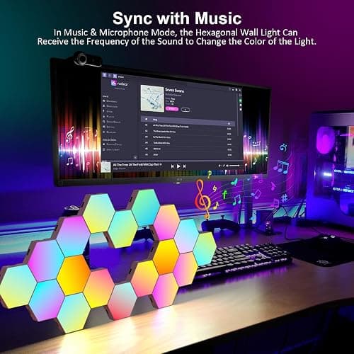 OJQ 20 Pack Hexagon Lights Wall RGB Panel - Hexagonal Led Lights Room Decor Wall Lights Birthday Decorations Gaming Equipment Honeycomb Shape Panels Hexagon Gaming Lights for Bedroom Children thumbnail 5