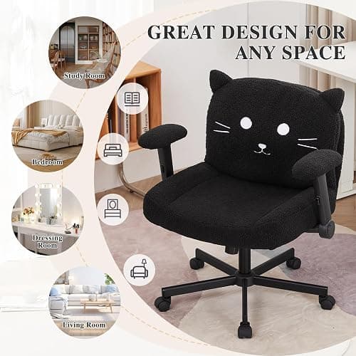 Sunchen Criss Cross Chair with Wheels and Arms, Cross Legged Office Chair with Wide Seat, Adjustable Cute Comfy Desk Chairs for Home Office, Bedroom, Vanity, Black thumbnail 6