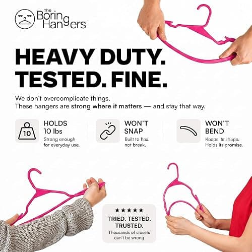 The Boring Hangers Pink Plastic Hangers 22 Pack - 10 lb Heavy Duty Pink Plastic Clothes Hanger Set - 0.20" Slim & Space Saving Girls Room Closet Organizer Coat Hangers, Dorm Room Essentials thumbnail 5