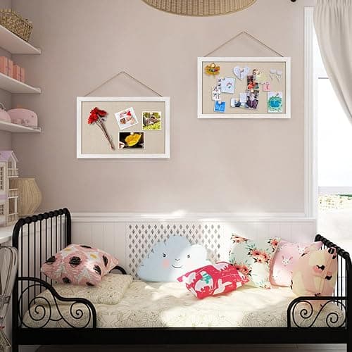 Miratino 2-Pack Cork Board with Linen 16x11 inch Bulletin Board Office Decor Hanging Pin Wood Framed Display Picture Vision Board Light for Wall School Office Bedroom 20-Pushpin Vintage White - Vintage White-1 - 16"x11"-2 Pack thumbnail 4