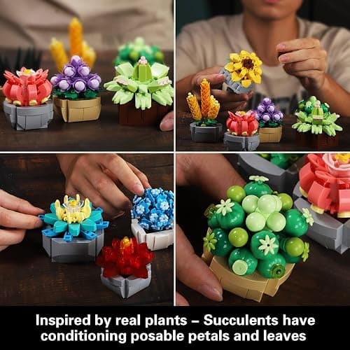 Succulents Set for Adults Building Sets, 12 Plants, Home Decor, Birthday Gifts for Women, Creative Housewarming Gifts, Botanical Collection, Flowers Succulents Artificial Plant Kit (1174 piece) thumbnail 3