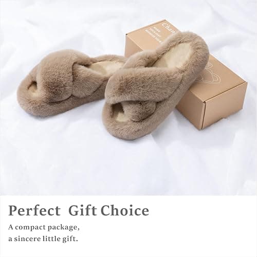Chantomoo Women's Blue Memory Foam Faux Fur Lined Open Toe Slippers for Women - US 12 thumbnail 5