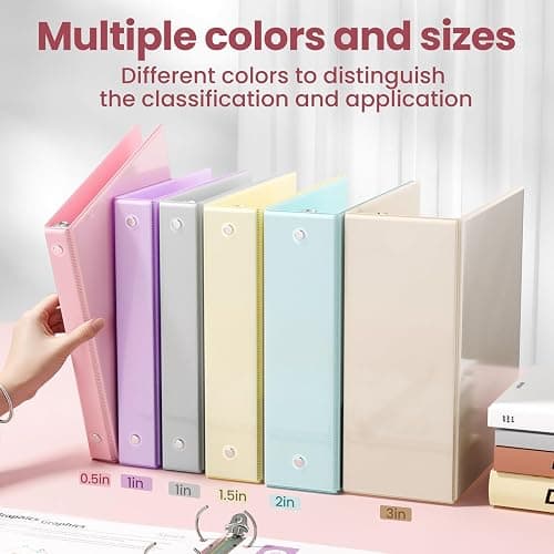 SUNEE 1 Inch Binders 3 Ring 6 Pack, Clear View Three Ring Binders PVC-Free (Fit 8.5x11 Inches) for School or Office Supplies, Pastel Binder thumbnail 5