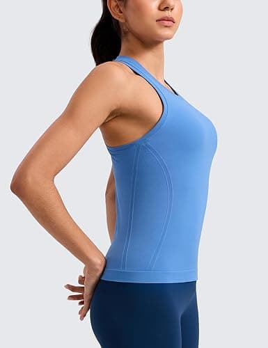 CRZ YOGA Seamless Workout Tank Tops for Women - Athletic Running Gym Sleeveless Shirts Crewneck Racerback Breathable thumbnail 4