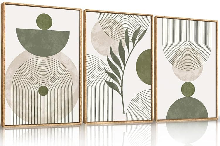 DRACIT Large Sage Green Boho Framed Canvas Wall Art Set-24"x36"x3 | Abstract Modern Beige Green Arch Wall Decor,Minimalist Leaf Lines Artwork for Living Room,Bedroom,Office thumbnail 6