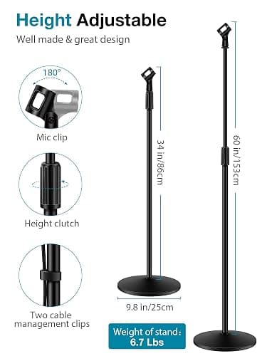 InnoGear Mic Stand, Microphone Stand Floor Detachable Boom Mic Arm Stands with Weighted Round Base, Height Adjustable from 34" to 60" for Blue Yeti HyperX QuadCast Shure SM58 Samson Q2U Fifine K669B - 1 thumbnail 3