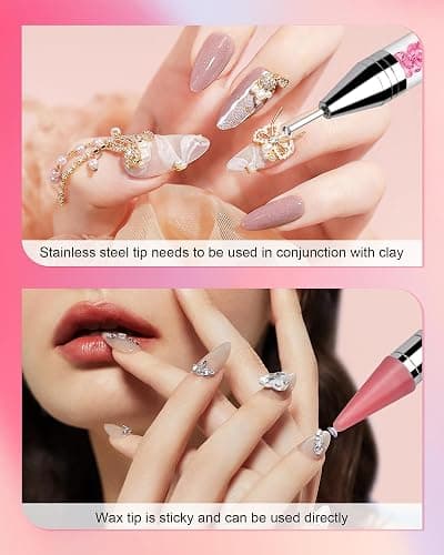 Rolybag Rhinestone Picker Tool, 2PCS Rhinestone Applicator Tool Dotting Wax Pen Dual-Ended with 4PCS Replaceable Wax Tips for DIY Nail Art Tool (Pink) thumbnail 3