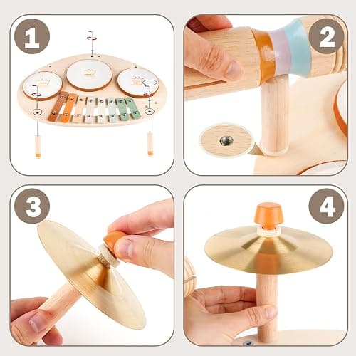 Drum Set for Toddler - Toys for 2 3 4 Year Old Girls Boy Gifts - 9 in 1 Wooden Montessori Musical Instruments with Xylophone for Kids 3-5, Christmas Birthday Gifts for Toddlers 2-4 thumbnail 6