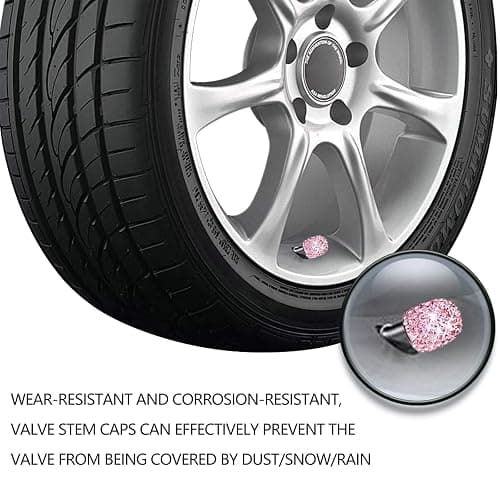 Sikawai Pink Bling Valve Stem Caps Sparkling Handmade Cry-stal Rhine-Stone Universal Car Tire Valve Caps Chrome Wheel Caps Attractive Dustproof Bling Car/Bike/Motor-Cycle Accessories - Pink thumbnail 4