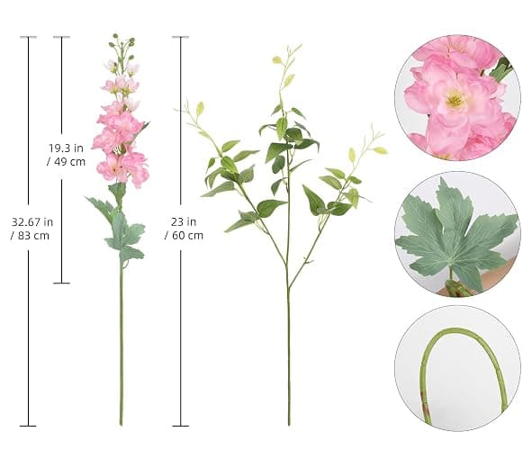 ICBOX 8PCS Pink Artificial Delphinium Flowers with Clematis Greenery Long Stem Artificial Flowers for Tall Vase for Home Wedding Floral Arrangement Centerpiece Table Decor (Pink) thumbnail 3