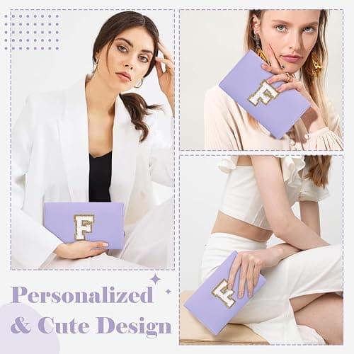 Personalized Makeup Bag Initial A-Z Preppy Patch Bag,Small PU Leather Travel Cosmetic Bag Pouch with Zipper,Purple Cute Toiletry Bag,Gift Ideal for Teen Girls Women Birthday Friend Mom,Latter E thumbnail 4