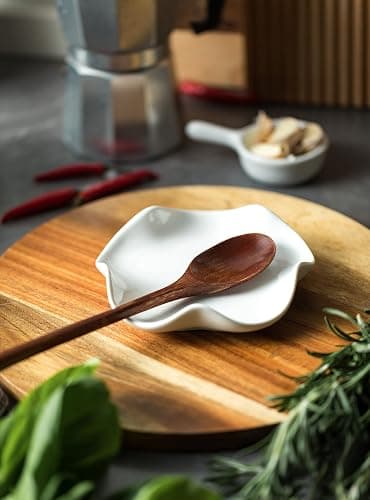 Miamolo Cute Spoon Rest for Stove Top, Ceramic Spoon Holder for Kitchen Counter, 5.3 Inches Coffee Spoon Holder Utensil Rest for Kitchen Gadget Cooking Gift Housewarming Wedding,Kitchen Decor, White thumbnail 2