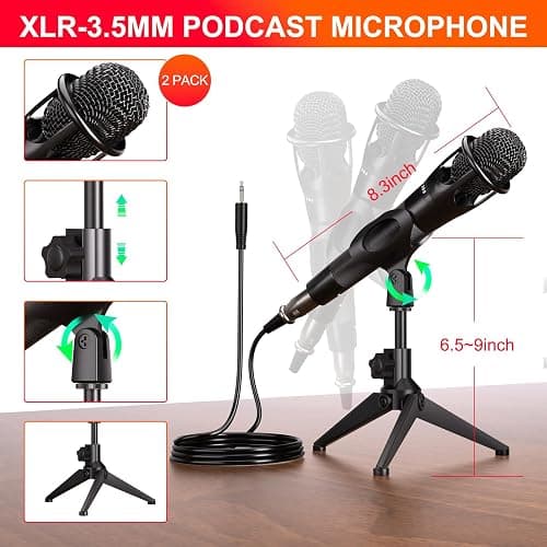 Podcast Microphone Bundle with Live Sound Card Audio Mixer, Podcast Equipment Bundle with Two 3.5mm Condenser Microphones for Pc/Phone Live Streaming Singing Gaming, Voice Changer, Denoise - G1+2*MIC thumbnail 3