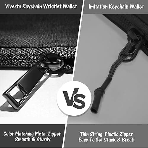 Viverte Mini Zip Around Keychain Wristlet Wallets Small Portable Dual Pounch Wristlet Detachable Coin Purse Pocket Gifts for Women Travel Sports Outdoors (Black+ Black) - Black+ Black thumbnail 5