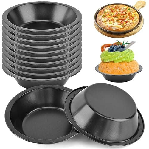 12 Pack 5 inch Mini Pie Pans Reusable Small Round Pie Pans Carbon Steel for Baking Cake Bread Meat Dessert Fruit Pumpkin Pies Egg Tart - Image 1