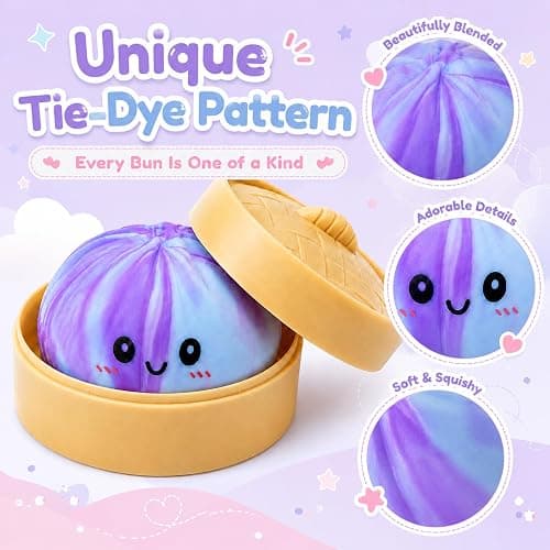 Crossunx Sweet Grapes Scented Dumpling Squishies Stress Balls, Blue Tie-Dye Squishies Dumpling Fidget Sensory Toy with Food Steamer, Squeeze Dough Ball for Stress Relief, Stretchy Desk Toys Gift thumbnail 4
