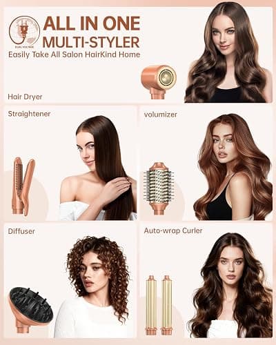 [Dual Voltage] webeauty 6 in 1 Hot Air Styler, High-Speed Negative Ionic Hair Dryer with Auto Curlers, Professional Blow Dryer Brush, Diffuser, Volumizer Multiple Styling, No Heat Damage thumbnail 2