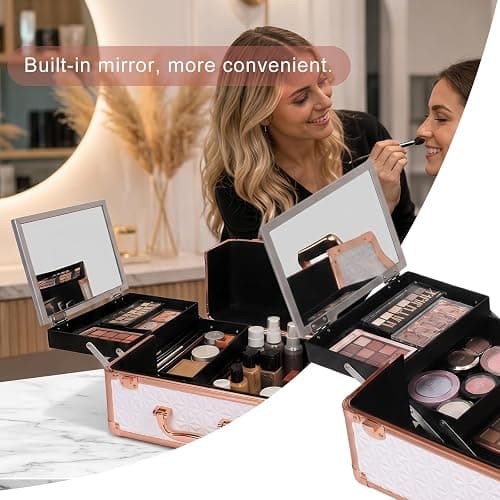 Yujesyde Rolling Makeup Train Case, 6 in 1, White | With Mirror & Lock, Professional Makeup Travel Case, Large Cosmetic Organizer for Cosmetologists & Nails thumbnail 9