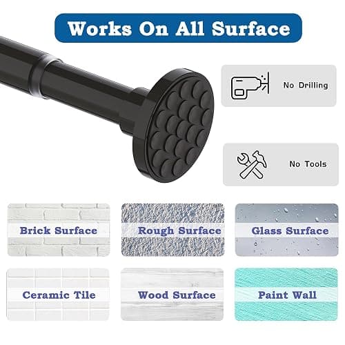 Curtain Pole No Drilling Extendable Telescopic Rod Extra Thick Shower Curtain Rail Tension Rod for Bathroom, Bedroom Black (85-155CM Φ32 mm) thumbnail 5