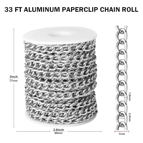 [33ft] Silver Chain for Jewelry Making, 7mm Wide Silver Aluminum Curb Link Chain Roll Bulk for DIY Jewelry Making Craft thumbnail 3