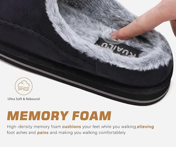 KuaiLu Mens Momery Foam Clog Slippers Comfy Handmade Stitch Microsuede Slip-on House Shoes With Arch Support Warm Faux Fur Lined Rubber Sole Indoor Outdoor thumbnail 3
