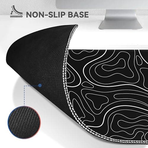 TLZA Gaming Mouse Pad Big Mousepad with Non-Slip Rubber Base, 31.5 x 11.8 in XL Large Desk Mat for Gaming Home Office, Long Keyboard Pad Mouse Mat for Computer with Stitched Edges, Black Topographic - Black Topographic Style thumbnail 3