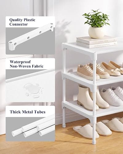 Kitsure Shoe Rack - Non-Woven Shoe Rack Shelf, Shoe Organizer for Closet, Entryway, Garage & Corridor, Stackable Shoe Shelves, 27.5" Wide - 3 Tier, White | Shoe Organizer for Closet, Entryway, Garage, Stackable Shoe Shelves, college dorm&apartment essentials thumbnail 4