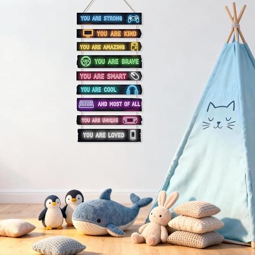 Game Room Decor for Boys, 9-Piece Gaming Wall Art with Inspirational Quotes, Gamer Themed Wooden Signs for Kids Bedroom, Video Game Playroom & Boys Room Wall Decor thumbnail 2