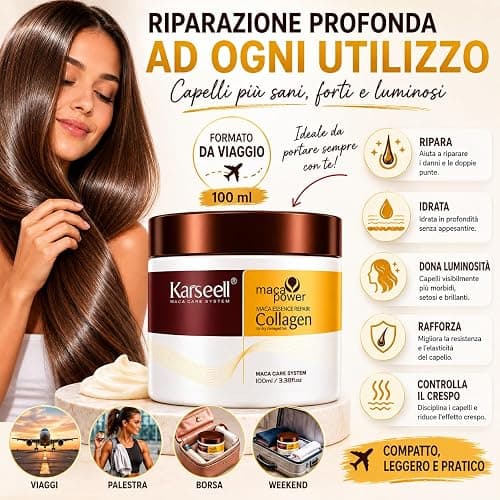 Karseell MACA CARE SYSTEM Maschera Capelli Professionale Collagene Argan Cocco Karité Nutriente Idratante Riparatrice Anticrespo Capelli Secchi Danneggiati Crespi Senza Solfati Formato Viaggio 100ml thumbnail 3