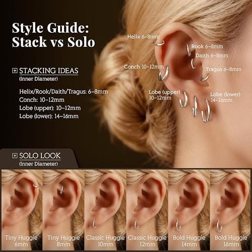 6 Pairs Hoop Earrings for Womem: 14K Gold-plated Lightweight Hypoallergenic, Nickel-Free Lead-Free, Non-Tarnish Cartilage for Multiple Piercings Stack for Jewelry Set thumbnail 6