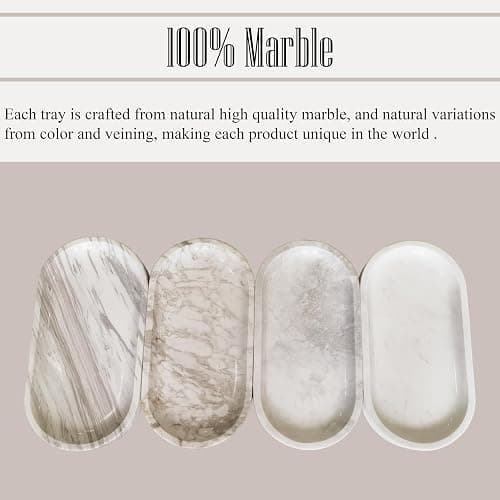 Denique Natural Marble Bathroom Tray, 12"x6" Vanity Tray White Marble Decorative Tray, Countertop Organizer for Perfume & Candles, Jewelry Dish Ring Holder for Bathroom Counter, Vanity, Dresser thumbnail 6