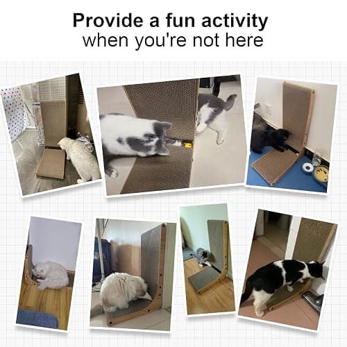 FUKUMARU Cat Scratcher, 26.8 Inch L Shape Cat Scratch Pad Wall Mounted, Cat Scratching Cardboard with Ball Toy for Indoor Cats, Large Size thumbnail 7