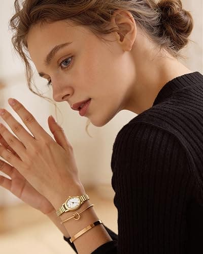 CIVO Vintage Armbanduhr Damen Kleine: Oval Gehäuse Römisches Zifferblatt Analoge mit Elastisches Armband - Zarte Gold Silber Damenuhr Geschenke zum Jahrestag Valentinstag thumbnail 2